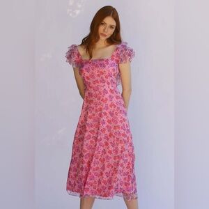 HVN Kathryn Low Back Ruffle Dress NWT Size 4 Pink Poppy